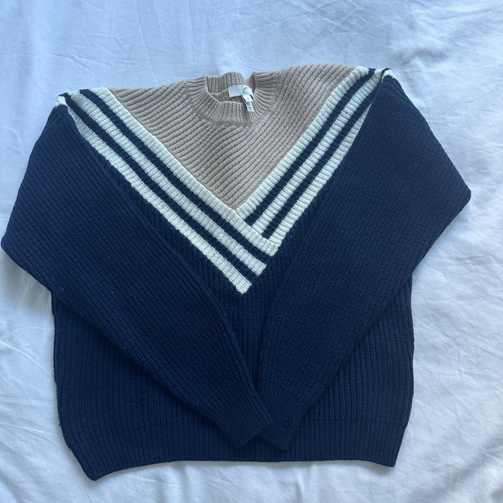 Joie 100% Wool Navy and Beige Sweater